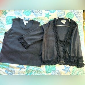 Classy twin set has a slvless shell w/ a beautiful matching sweater!